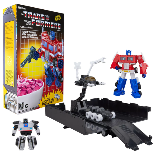 SDCC 2026 Transformers Optimus Prime & Autobot Jazz Cereal Box Set Action Figure Exclusive